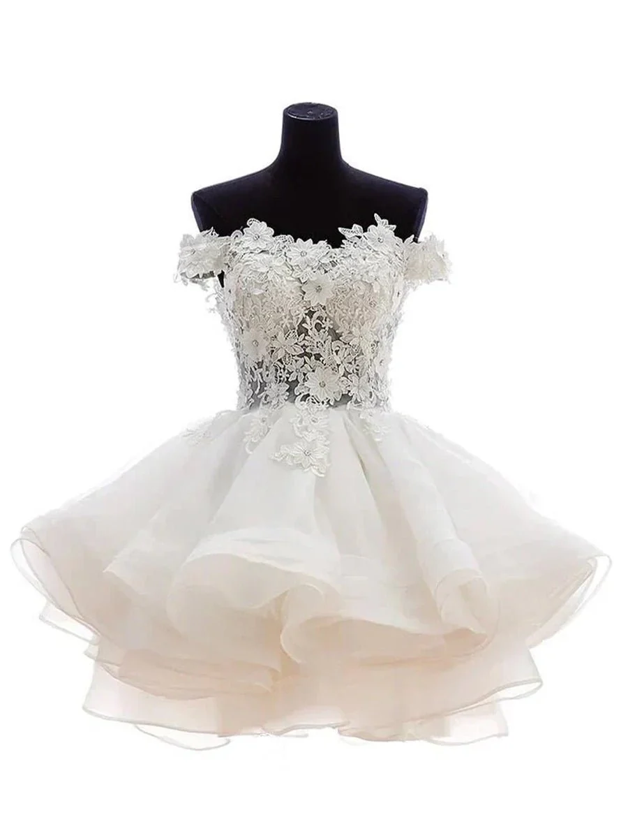 A-Line Lace Organza Appliqued Off-the Shoulder Prom Dress