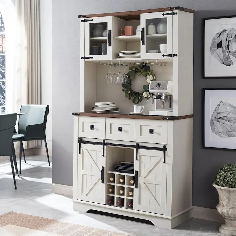 Farmhosue Bar Cabinet, Kitchen Buffet, Coffee Bar Sideboard Table