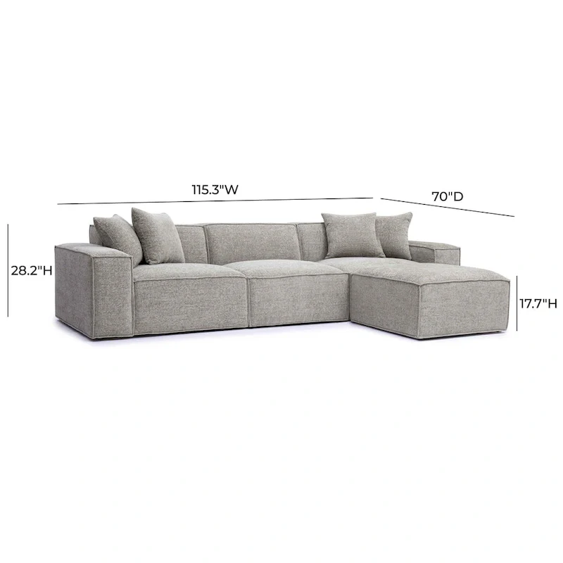 Chenille Basketweave Modular Sectional Sofa - Cream/Charcoal/Taupe - 4-6 Seater
