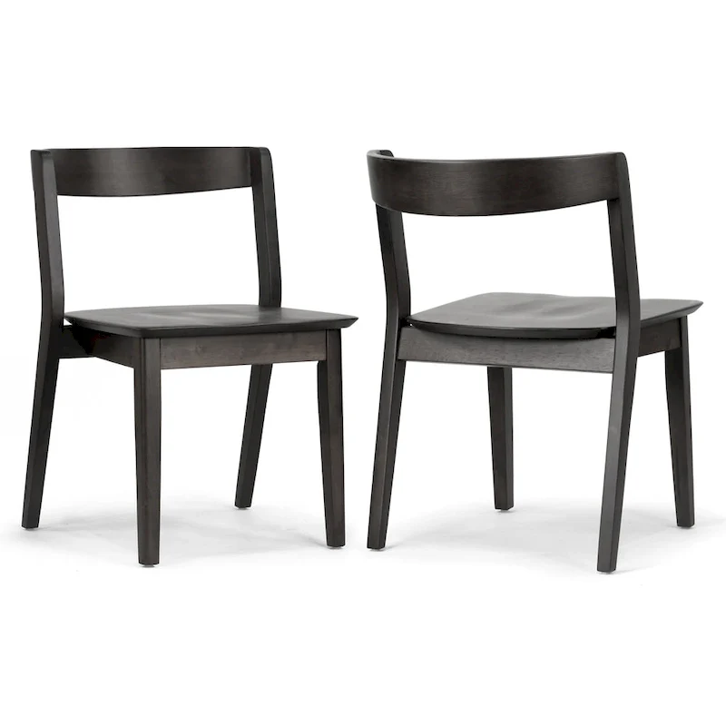 Set of 2 Black Solid Wood Dining Chairs with Curved Back