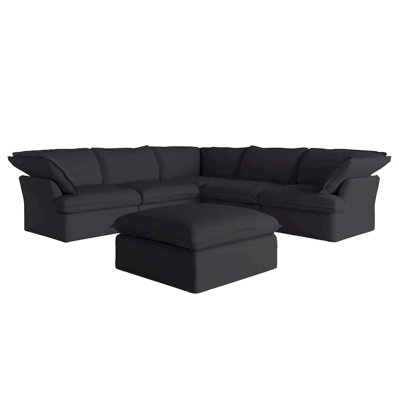 L-shape Linen Sofa Modern Upholstered Sectional Sofa with Ottoman