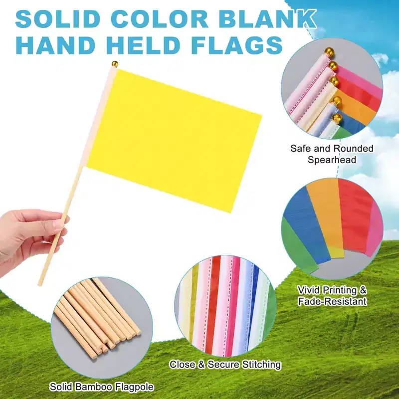 Unique Bargains Mini Sublimation Polyester Hand Held Plain Flags 12 Pcs