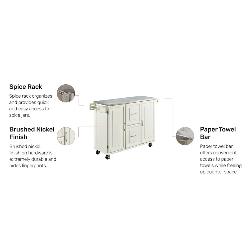 Homestyles Dolly Madison Wood Kitchen Cart with Stainless Steel Top