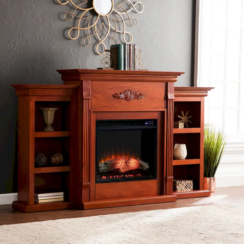 SEI Furniture Gracewood Hollow Womack 70-inch Mahogany Electric Fireplace with Bookshelves - N/A