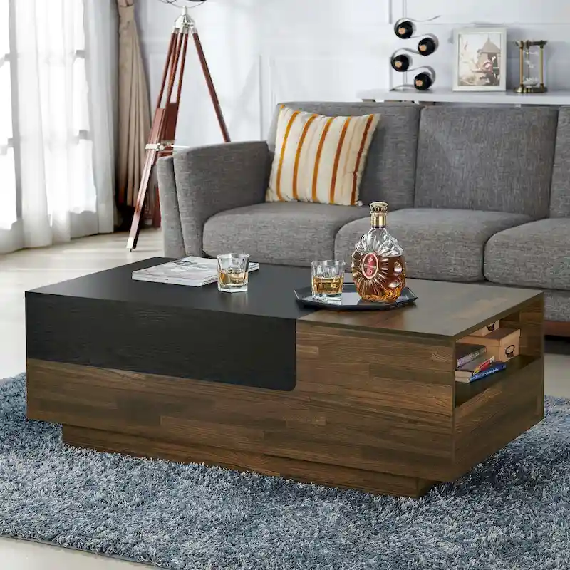 DH BASIC Transitional Brown 47-inch 1-shelf Coffee Table with Sliding Top by Denhour
