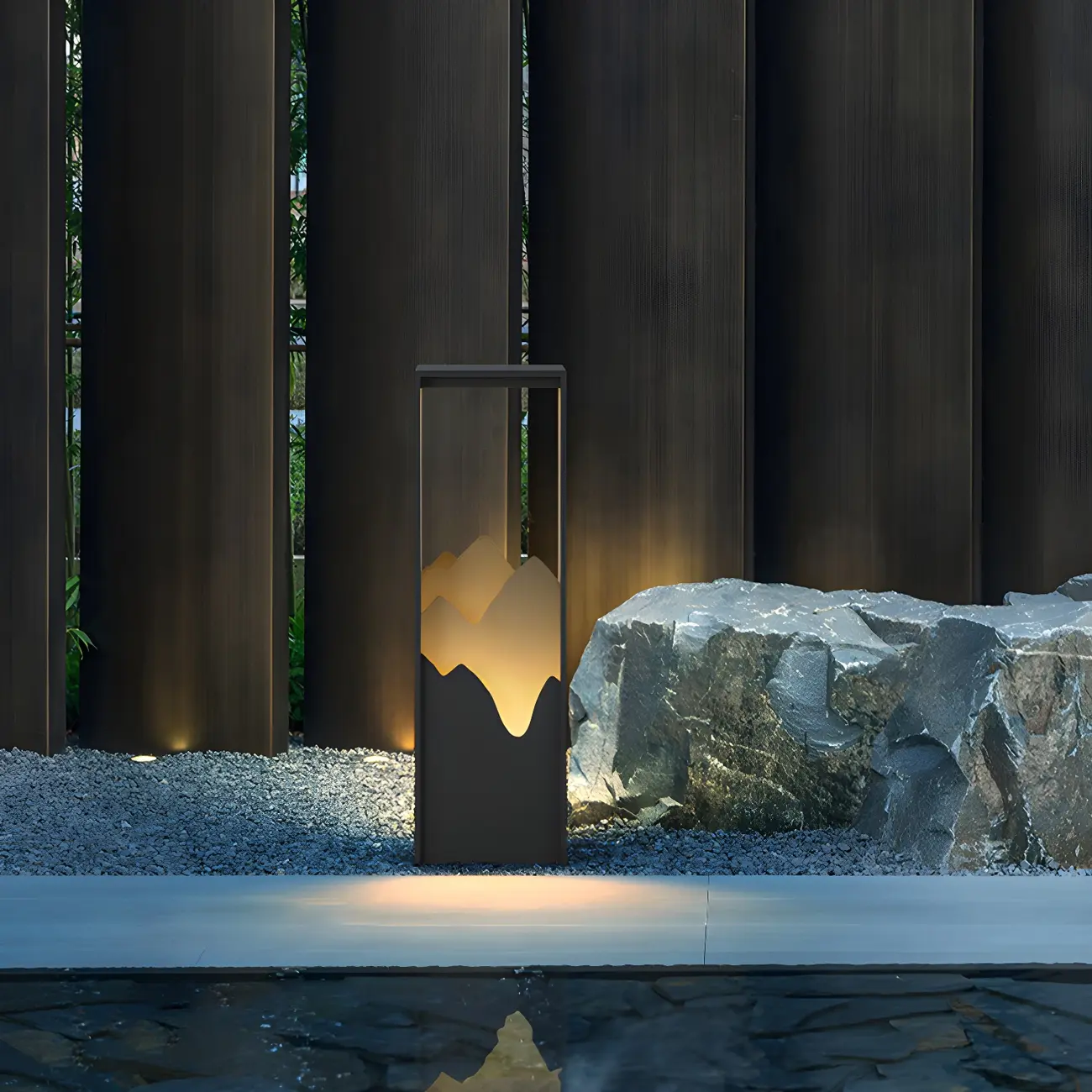 Vertical Geometric Mountain Outline Post Cap Light