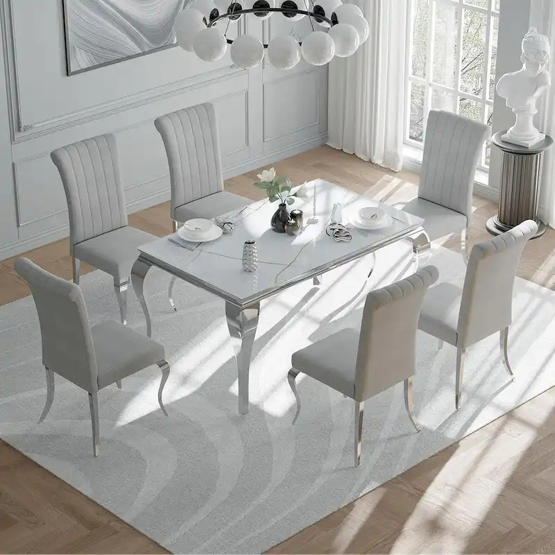 Mid Century Modern Glass Dining Table with Metal Cabriole Legs