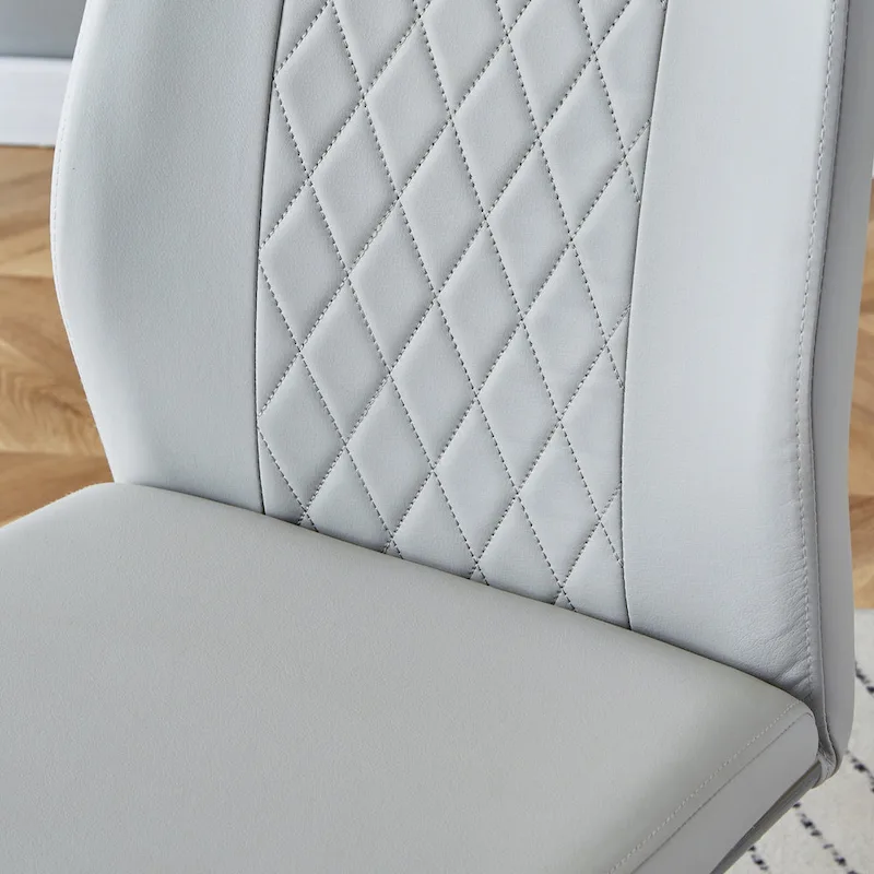 Modern Tempered Glass Dining Table Set with U-shaped Marble Pattern Base and PU Upholstered Chairs