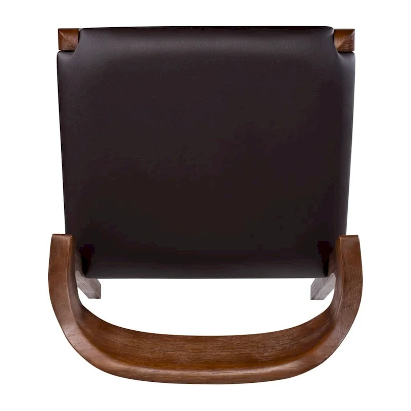 Mid-Century Rubberwood Dining Chair with Faux Leather Seat – Chestnut Wire-Brush