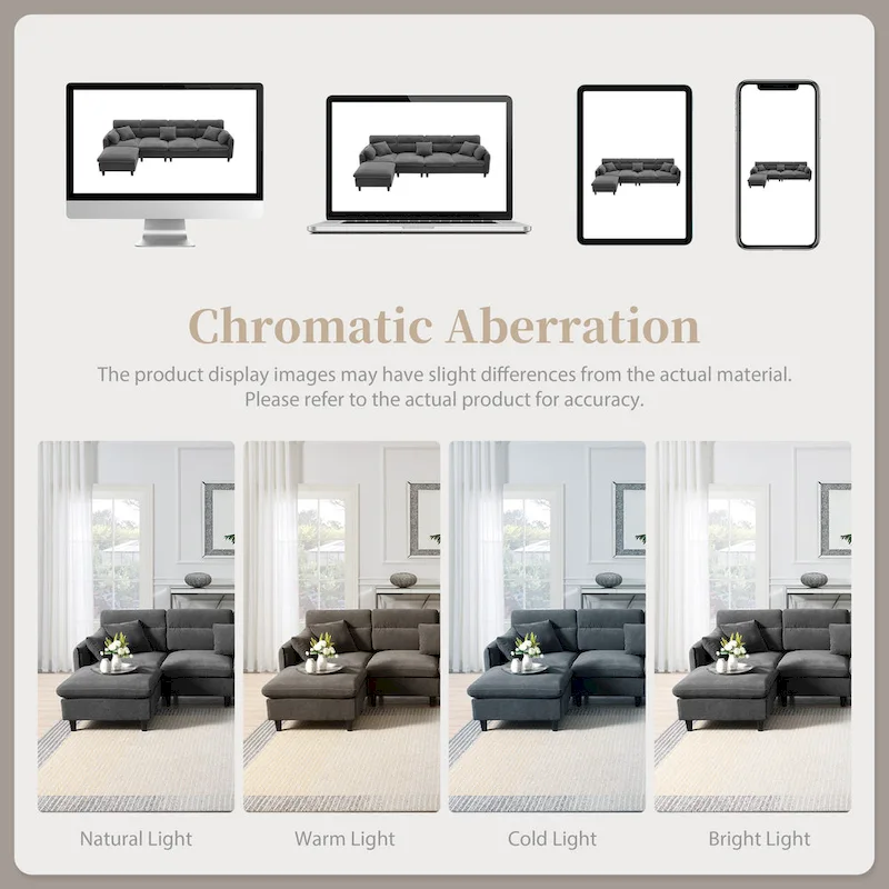 110 Modern L-Shaped Convertible 5-Seat Sectional Sofa with Removable Ottoman and 5 Cushions, Plush Chenille Fabric