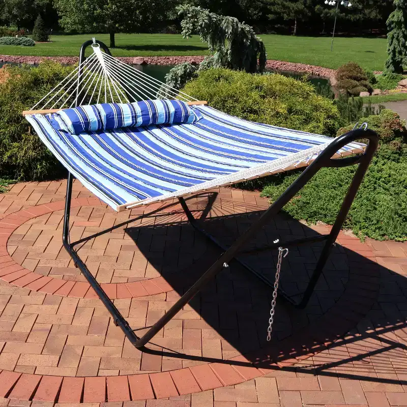 Sunnydaze Double Quilted Fabric Hammock with Universal Steel Stand - 450-Pound Capacity