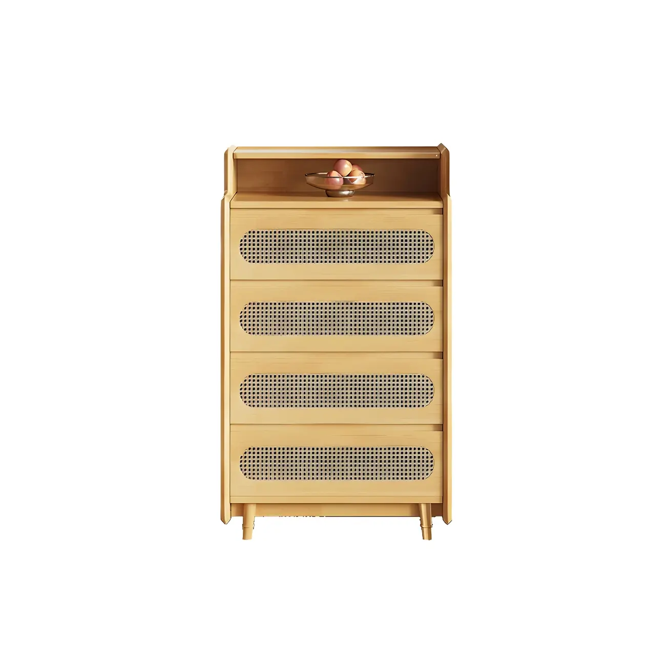 Brown Wood Rattan Front Accent Chest with Multi-Drawer