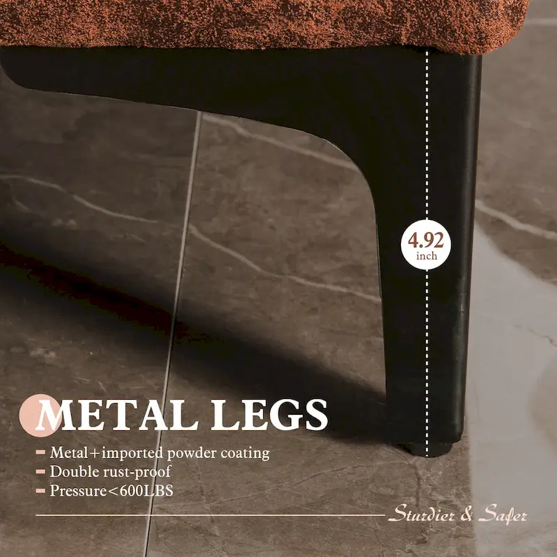 OVIOS Mid-Century Suede Reversible Chaise Sofa With Metal Legs