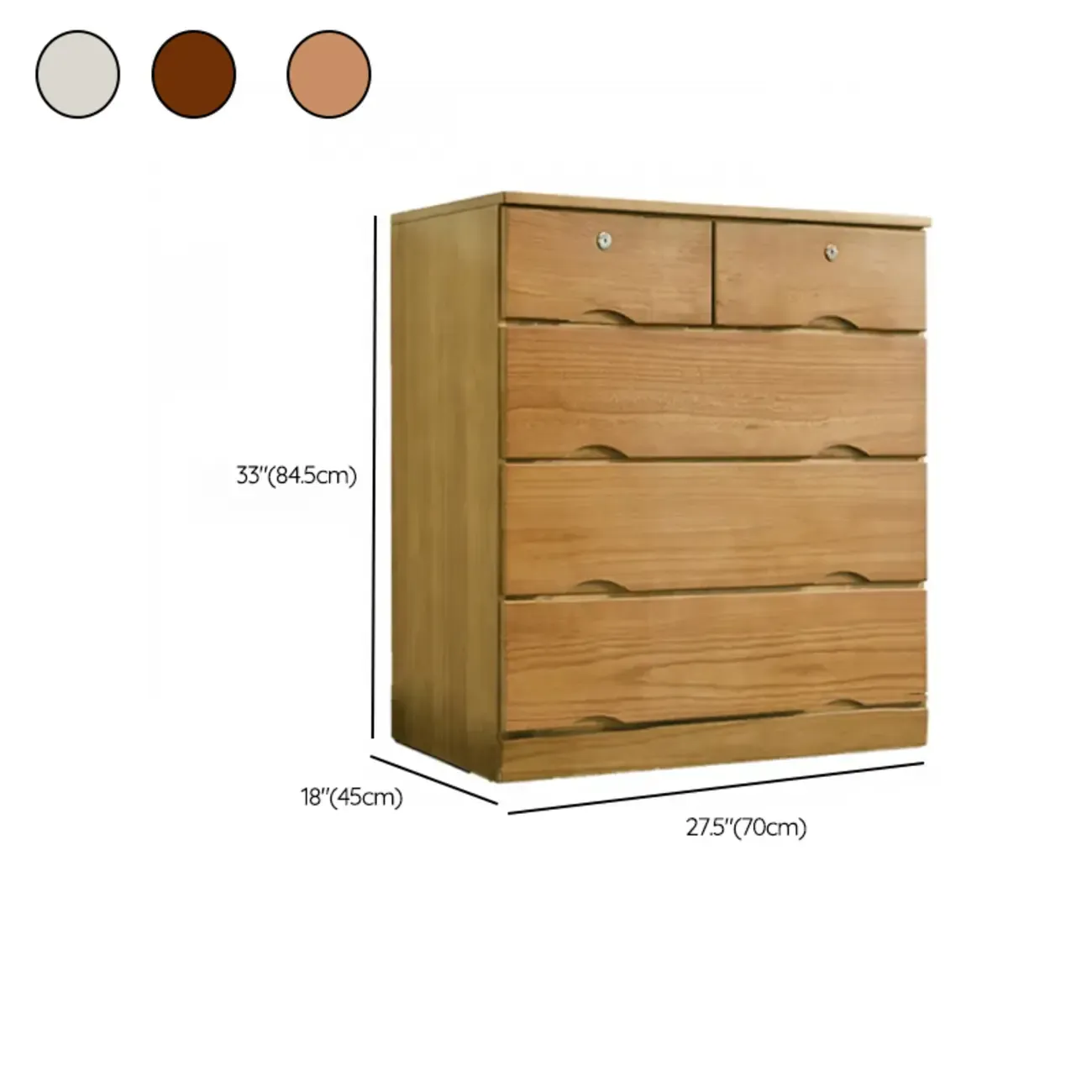 Natural Wood Double Dresser with Lockable Drawer