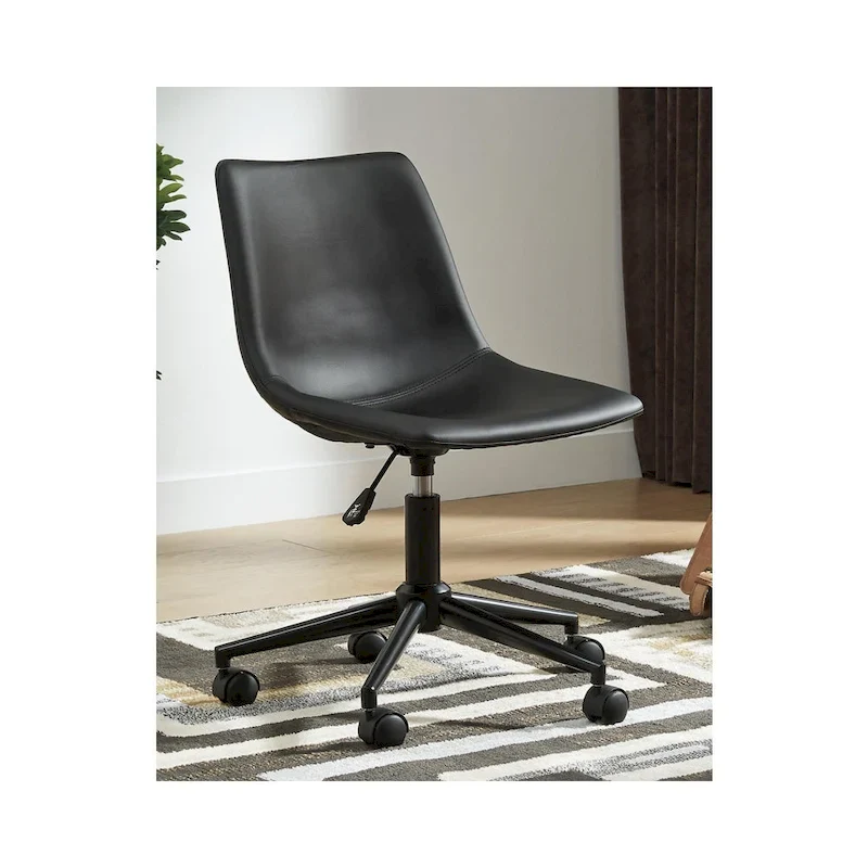 Black Faux Leather Swivel Desk Chair with Bucket Seat