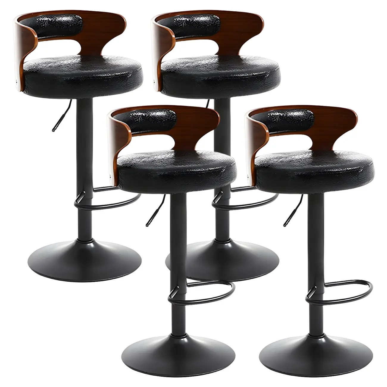 Adjustable Round Leather Swivel Bar Stools with Back