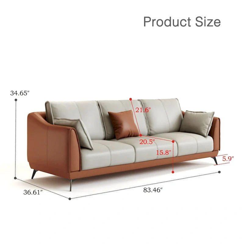 3-Seater Sofa with Black Legs, Modern Faux Leather - three seat