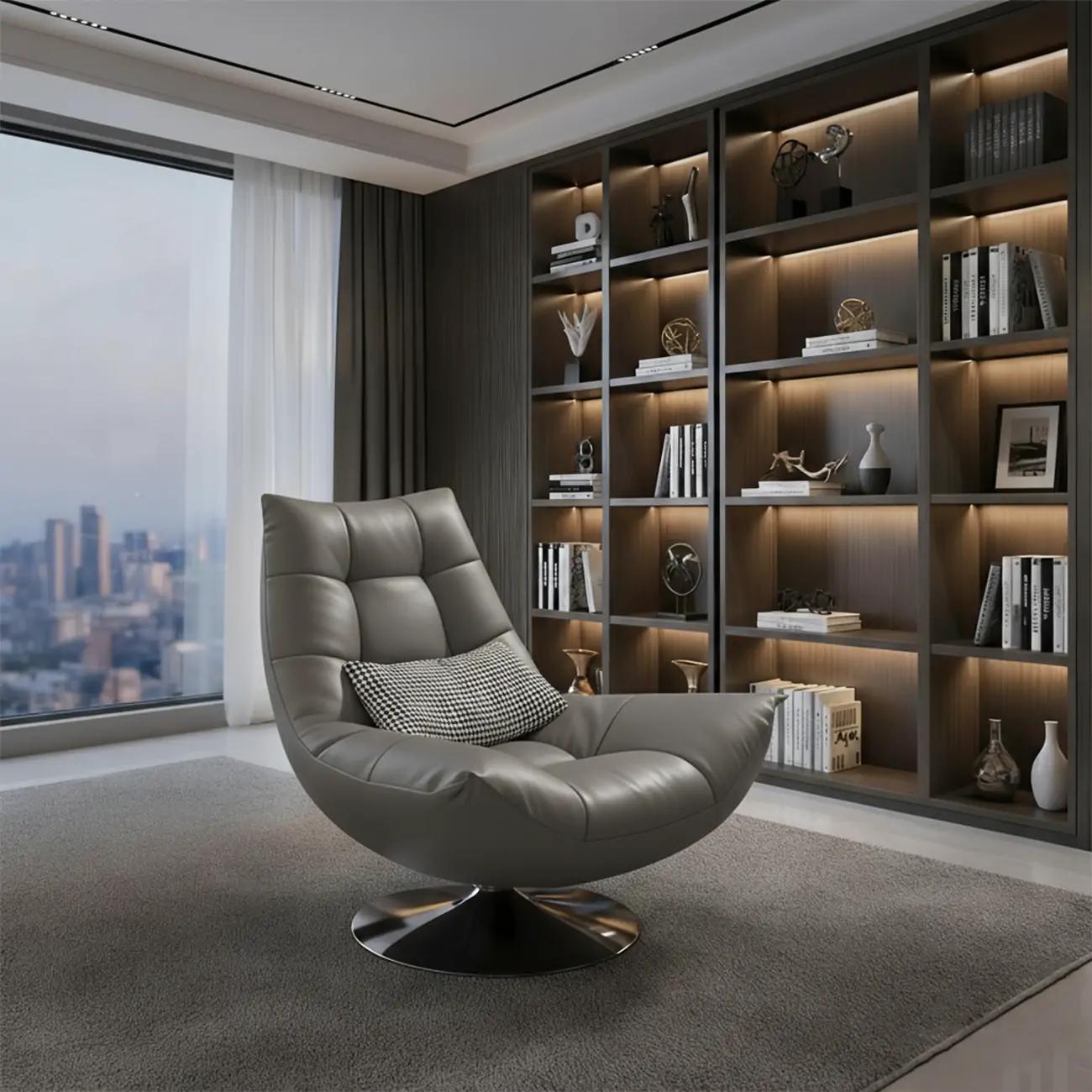 Black Swivel Tufted Leather Accent Chair Pillow Included