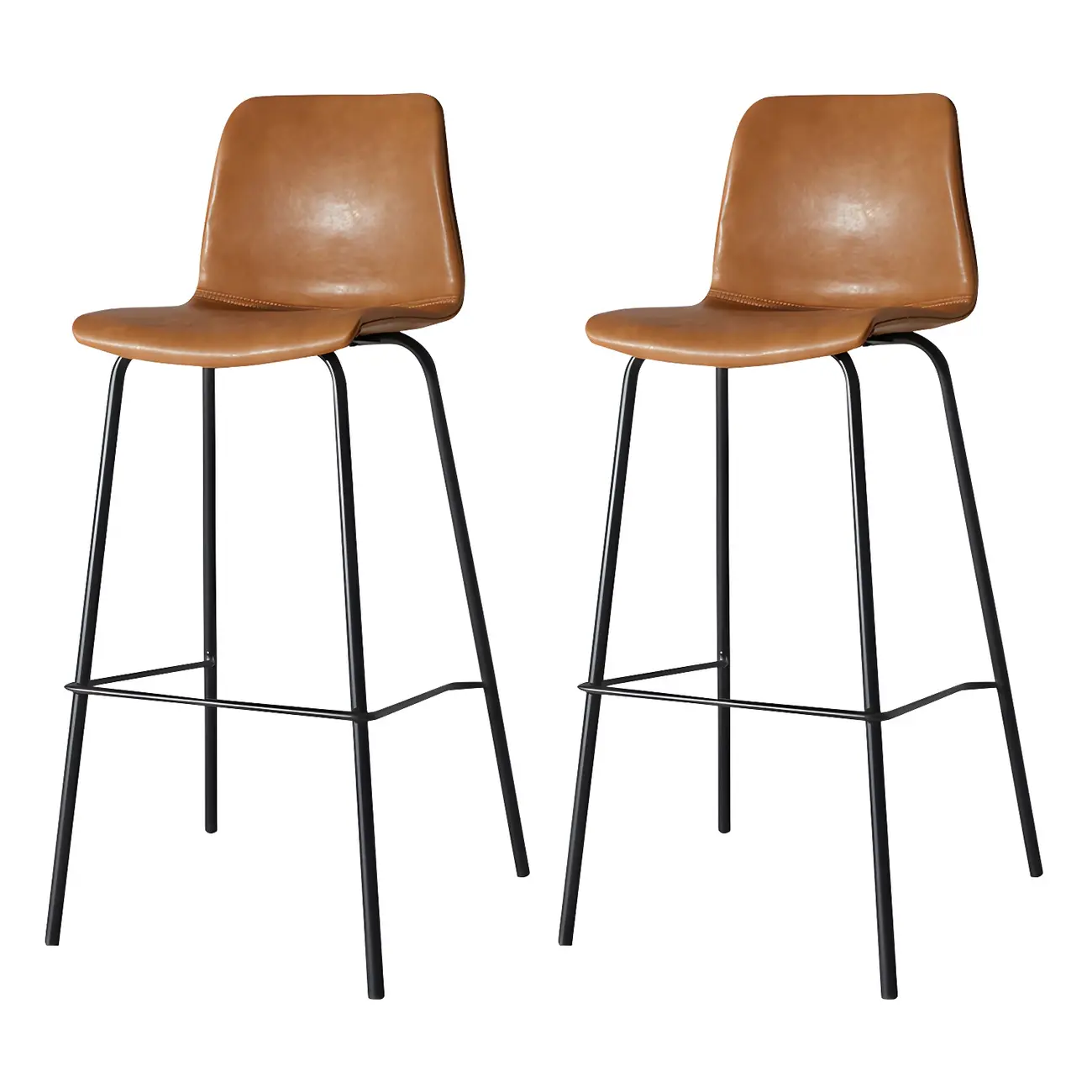 Brown Saddle Metal Frame Leather Counter Stools with Backs