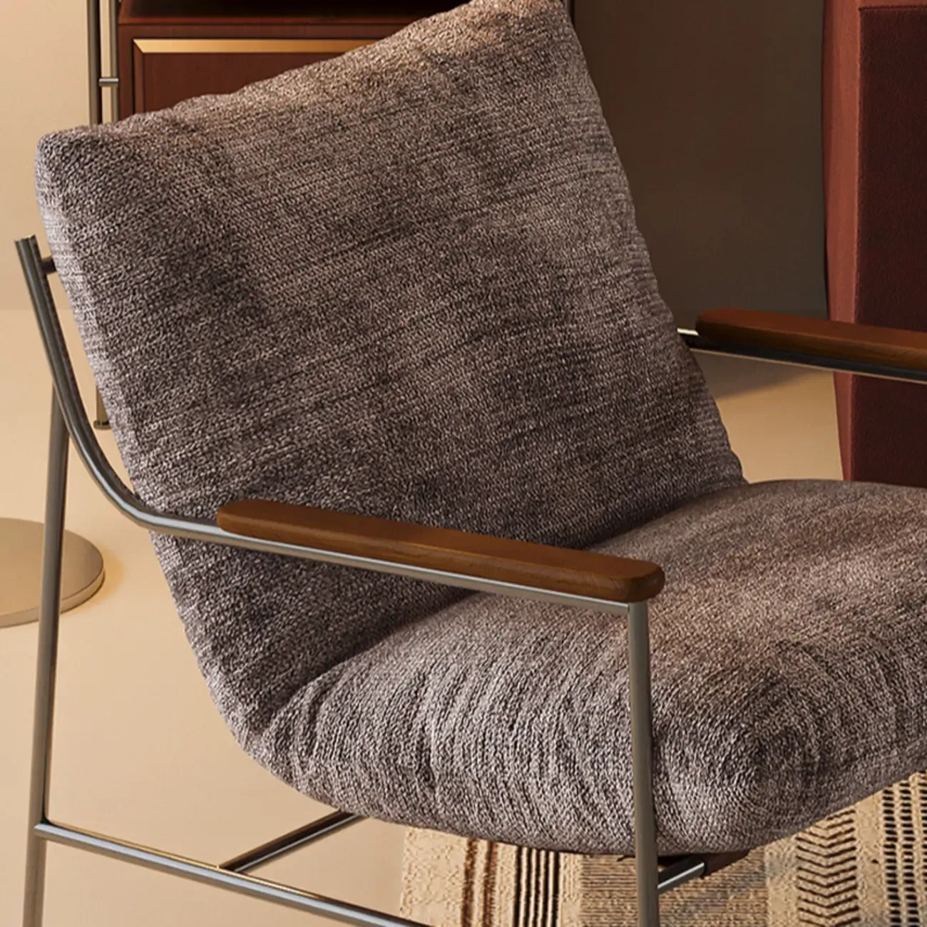 Mid-Century Modern Chenille Metal Frame Accent Chair