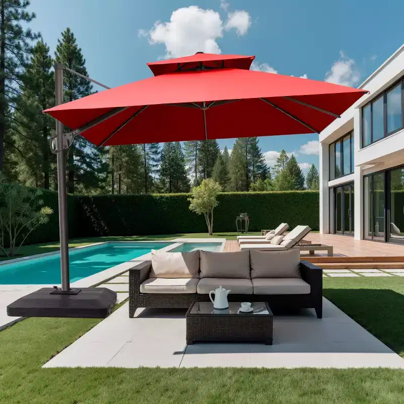 Crestlive Products 10 Feet Square 2-Tier Top Patio Cantilever Offset Umbrella 360 Shade With Weighted Base
