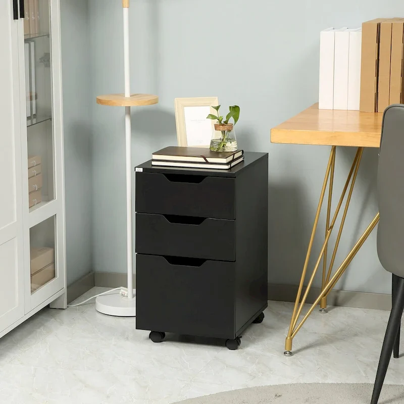 Black 3-Drawer Mobile File Cabinet – Under-Desk Rolling Organizer for 1 User