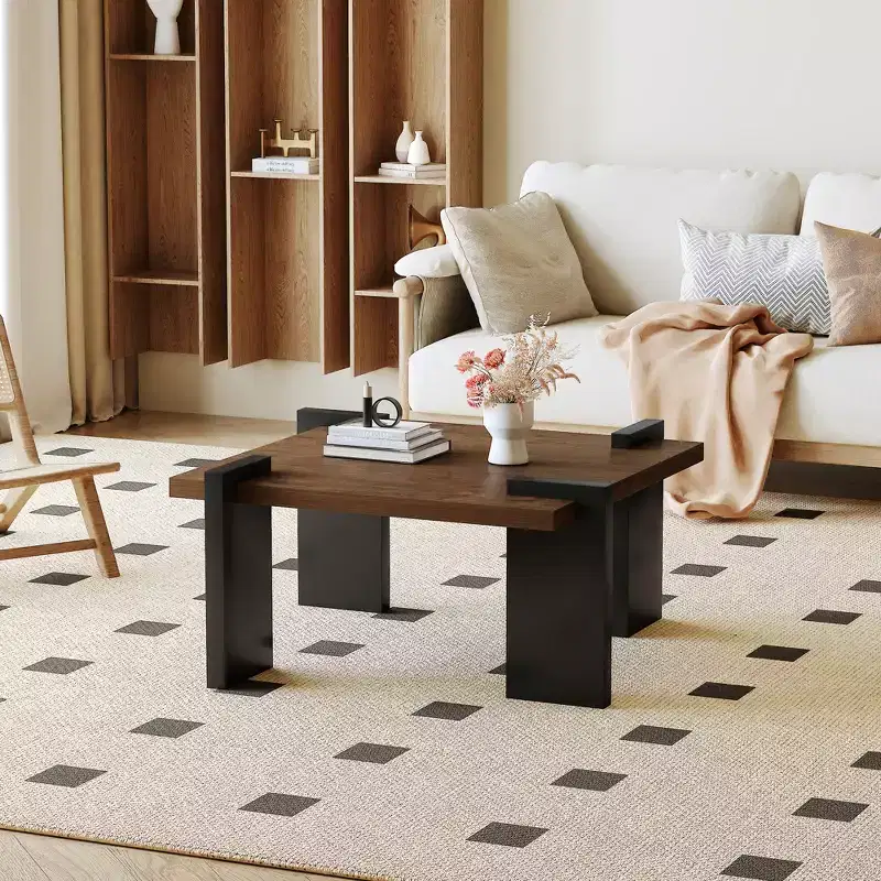 Walnut-colored MDF coffee table, for modern minimalist living rooms and leisure areas, with product dimensions of 31.5*31.5*16.6inches.