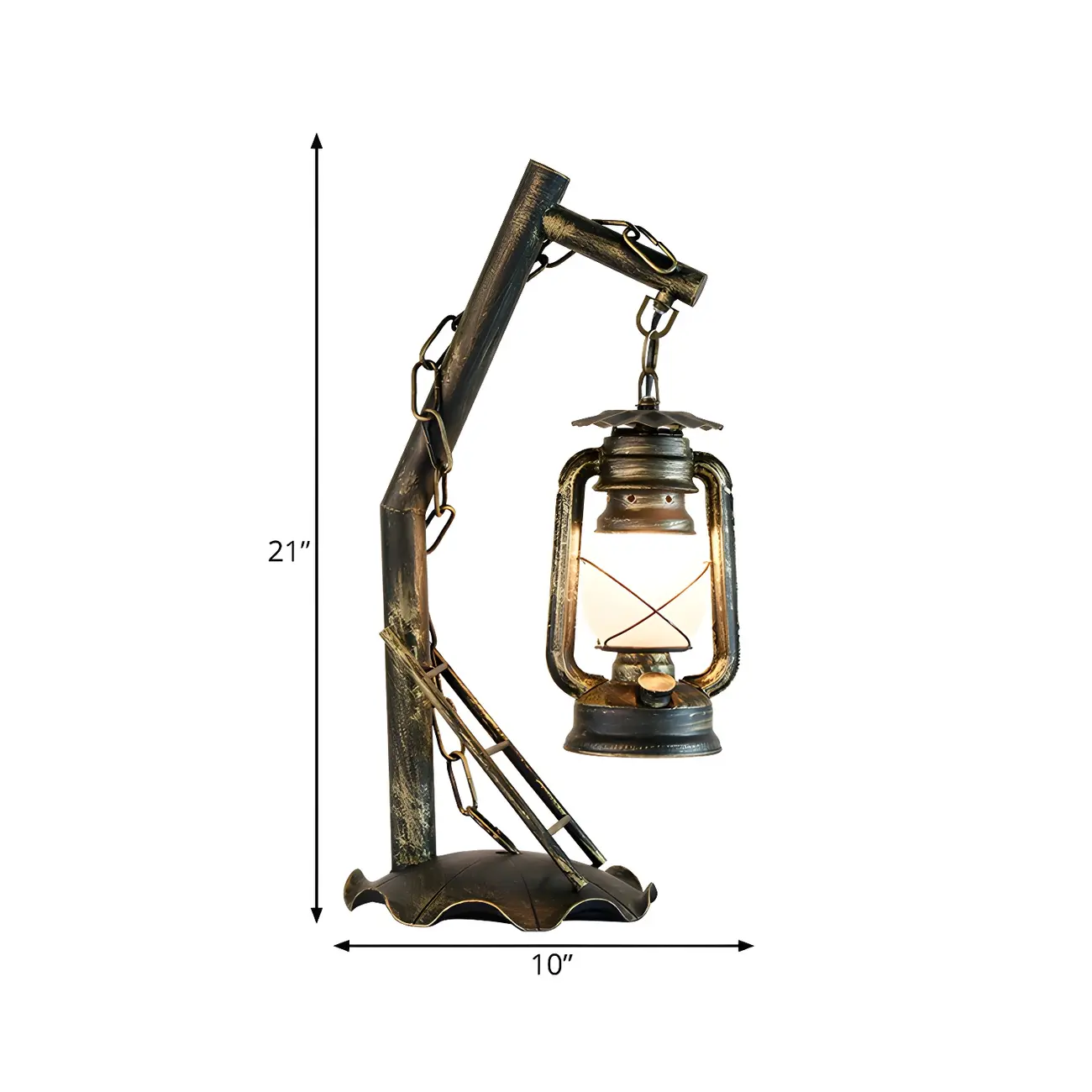 HomeyFad Industrial Rustic bronze Metal Lantern Table Lamp in Brass