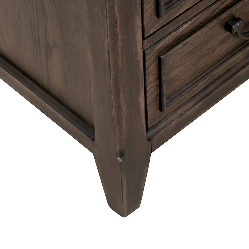 Saddle Brown Wood 3-Drawer Nightstand with Charging Station
