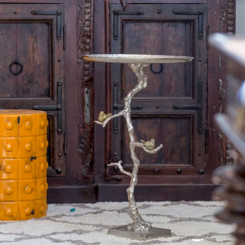 28 White and Gold Welling Demilune Round Side Table