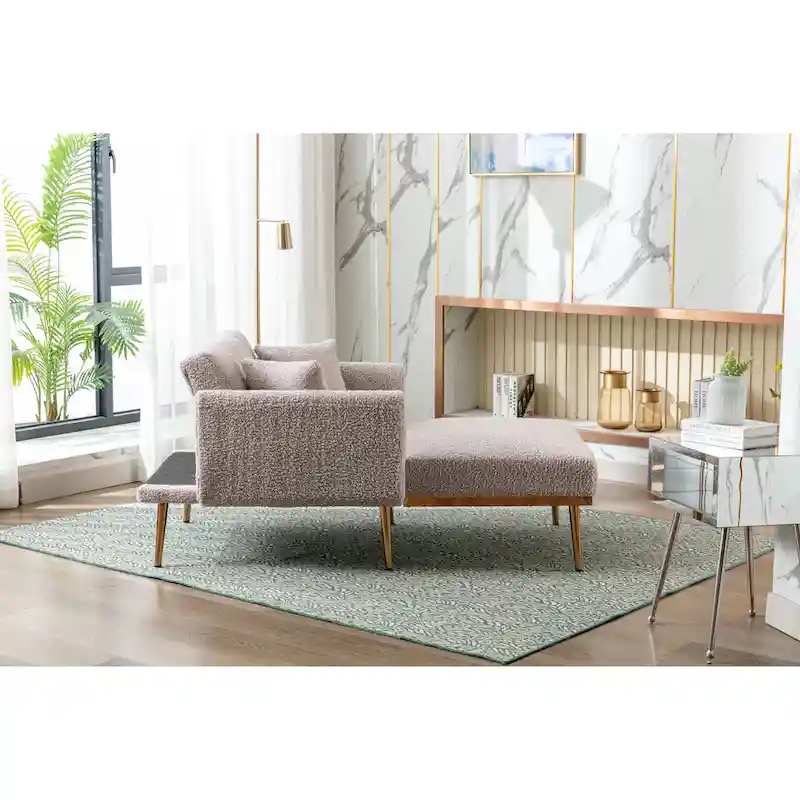Teddy Fabric Upholstered Living Room Sleeper Sofa Chair With Rose Golden feet
