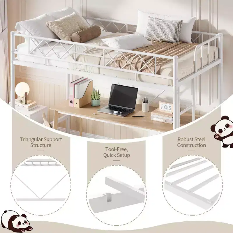Twin Over Full Heavy Duty Metal Bunk Bed, Sturdy Quiet Construction with Ladder & Guardrails, Space-Saving Design, No Box Spring Required