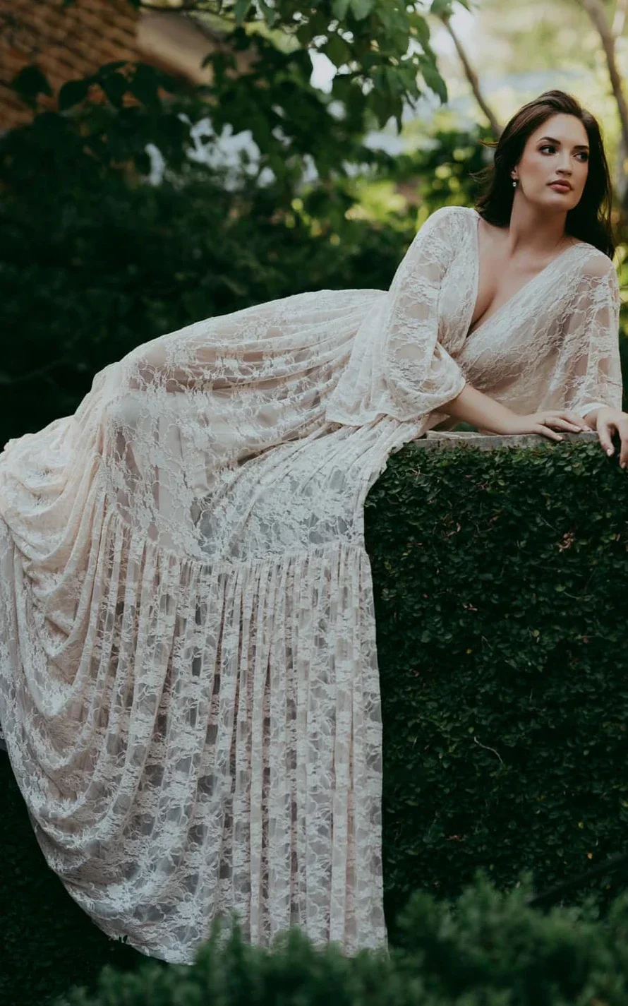 A-Line Plunging Neckline Lace Wedding Dress With Open Back