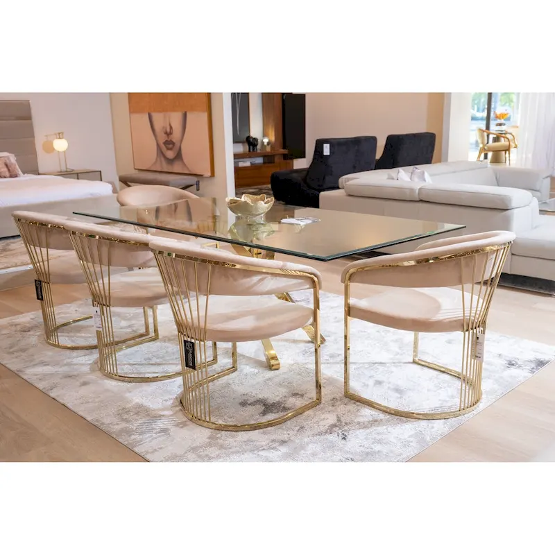 Linda Modern Beige Velvet and Gold Dining Chair