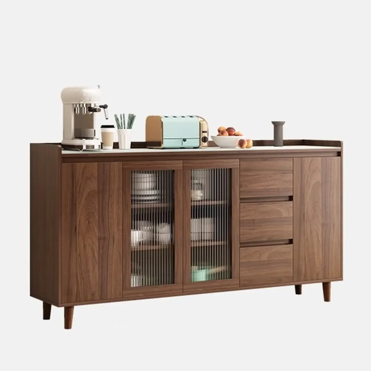 Modern Wood Sideboard with Glass Countertop