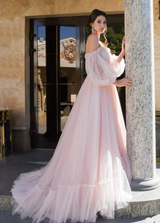Pink Bohemian Unique  Sweetheart Long-Sleeve Wedding Dresses