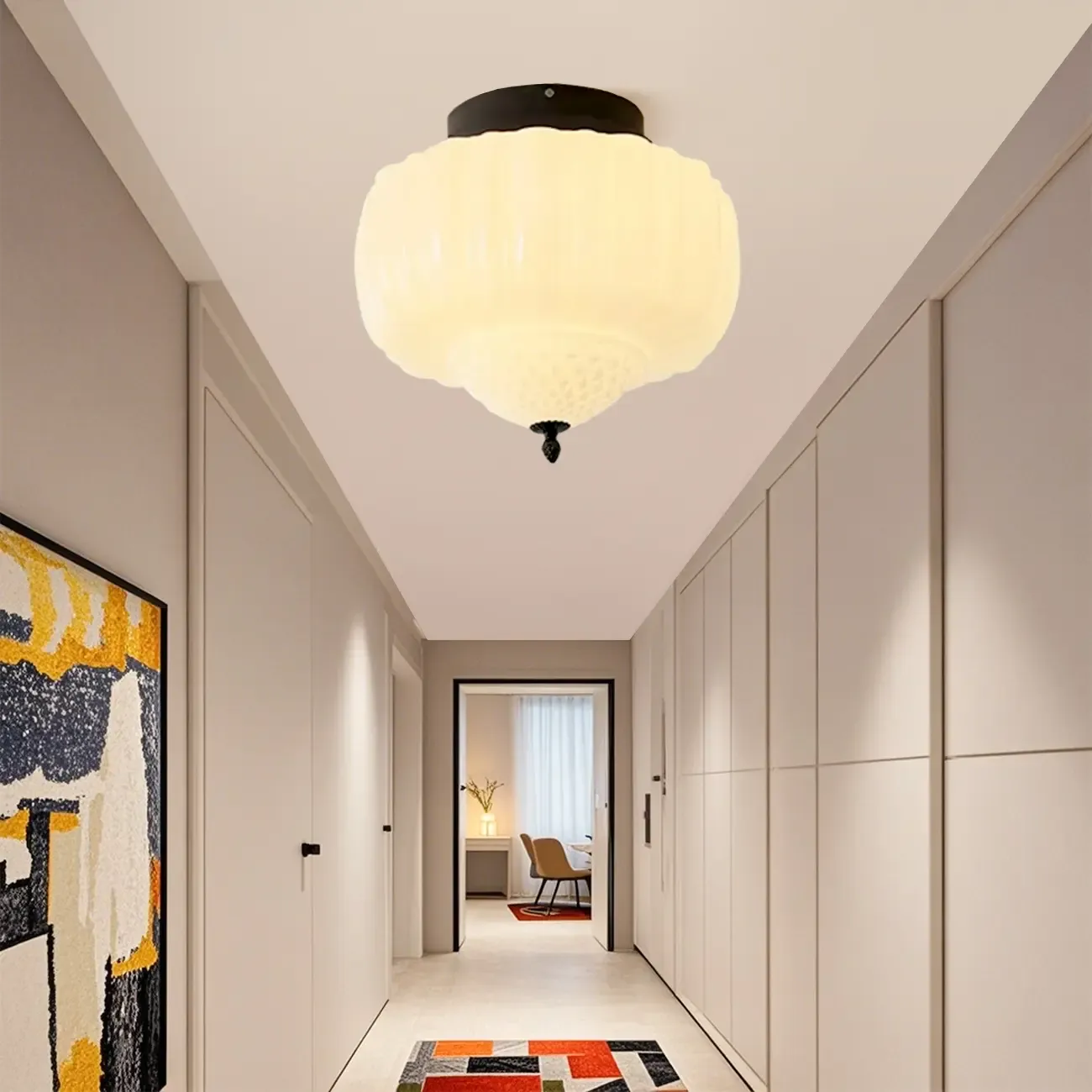 Mini Modern Round Drum Glass Semi Flush Ceiling Light