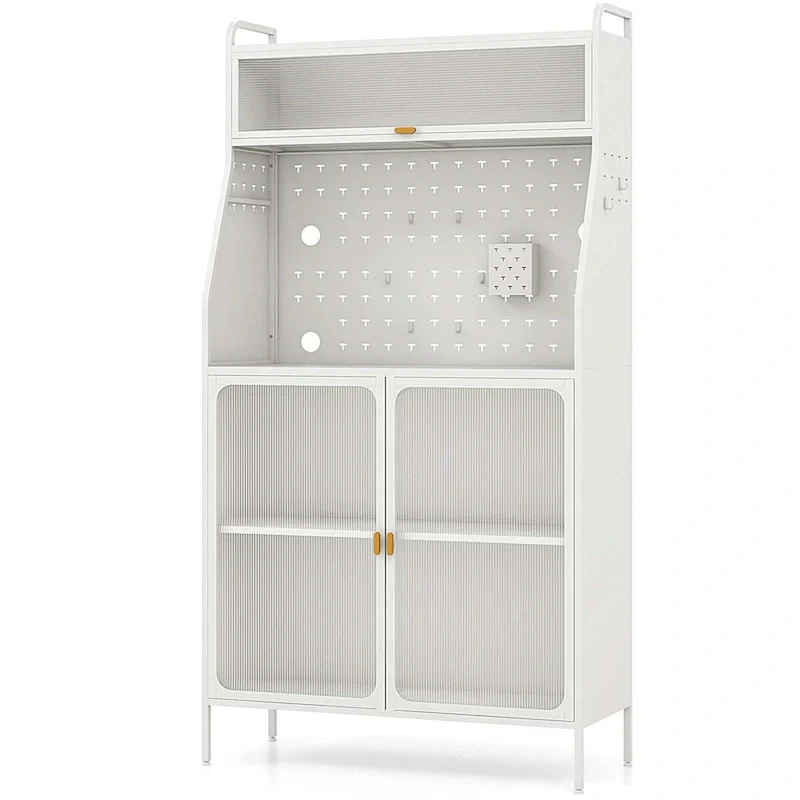 5-Tier Kitchen Baker's Rack with Cabinet, Pegboard & Hooks – 63.5