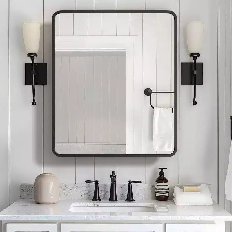 PexFix 30 x 24 Bathroom Cabinet with Mirror Stainless Steel Frame and 2 Adjustable Shelves Wall Medicine Cabinets Mirrors Rectangle Recessed Black