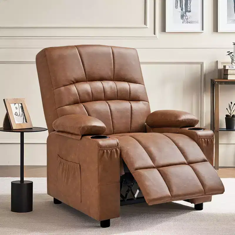 VECELO Power Recliner Chair with Massage and Heat, Upholstered PU Leather Massage Chair, 35 Adjustable Rocking Electric Chair for Living Room