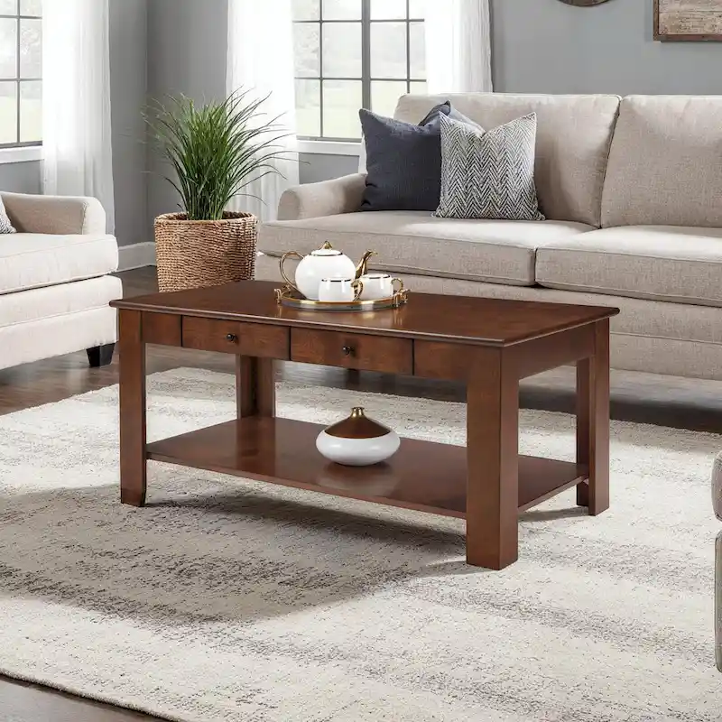 White / Black / Espresso 2-Drawer Coffee Table with Shelf — Seats 1