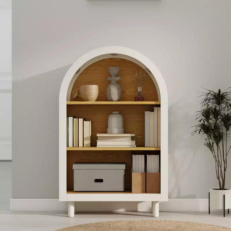 JVNOXK 3-Tier Arched Bookcase, Modern Wooden Storage Cabinet with Woodgrain Shelves, White 3-Shelf Bookshelf for Living Room/Bedroom/Entryway