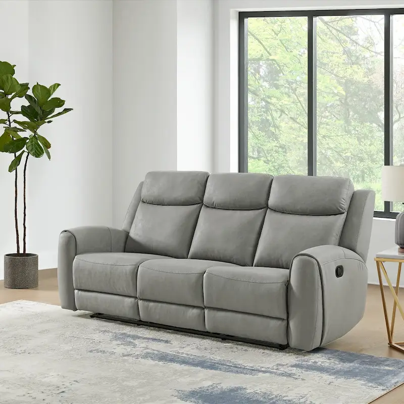 Roundhill Furniture Wesley Transitional Manual Reclining Sofa, Gray
