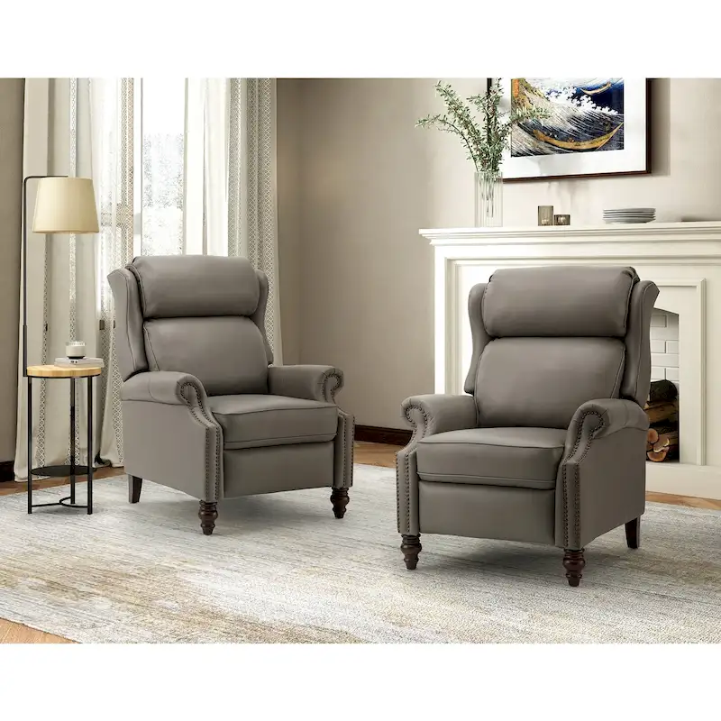 Noemon Modern Genuine Leather Recliner with Nailhead Trims Set of 2 by HULALA HOME