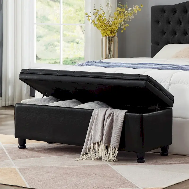 Upholstered tufted button storage bench