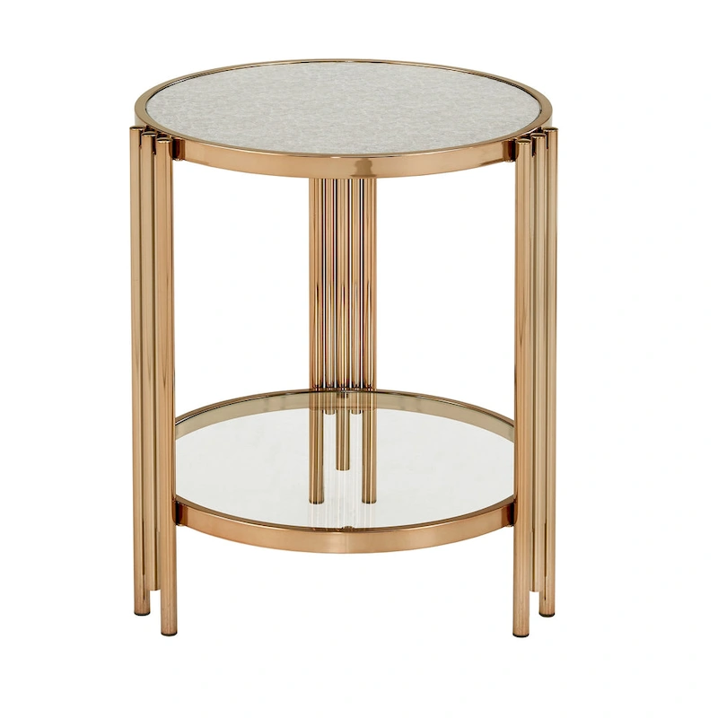 Bruges Champagne Gold Finish Textured Glass Table with Shelf by iNSPIRE Q Bold