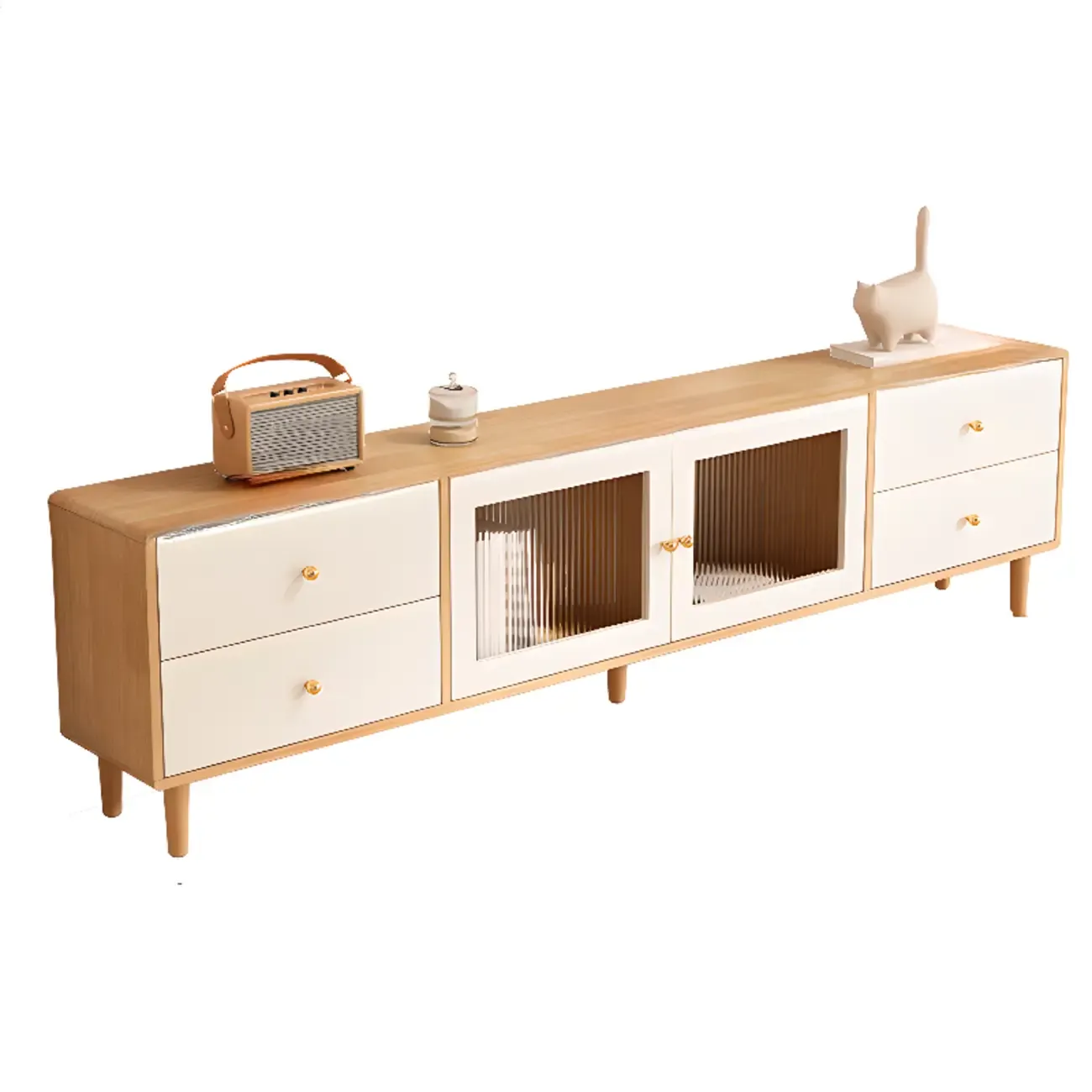 55 Natural Wood Cable Management TV Stand with Drawers