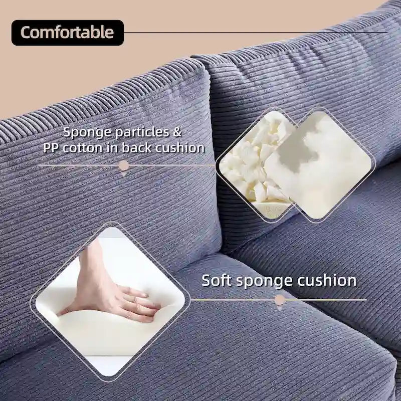 HOOOWOOO Mid-Century Modern Upholstered Sofa Couch with Rolled Pillows