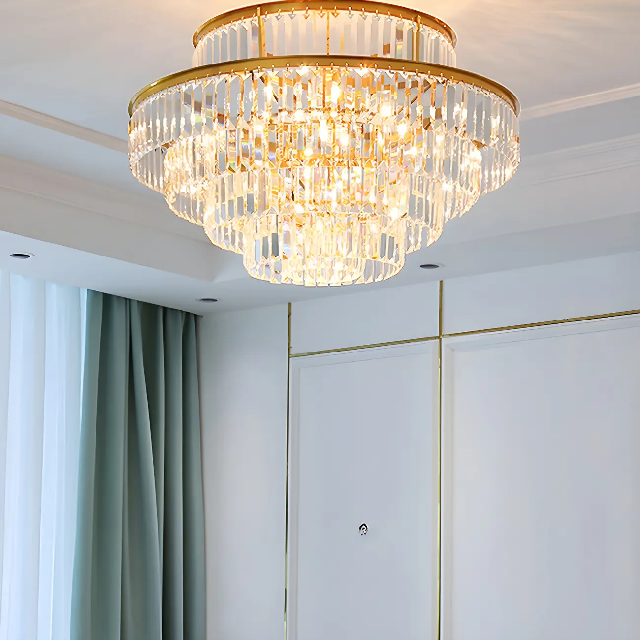 Gold Crystal Cylinder Tier Circle Chandelier