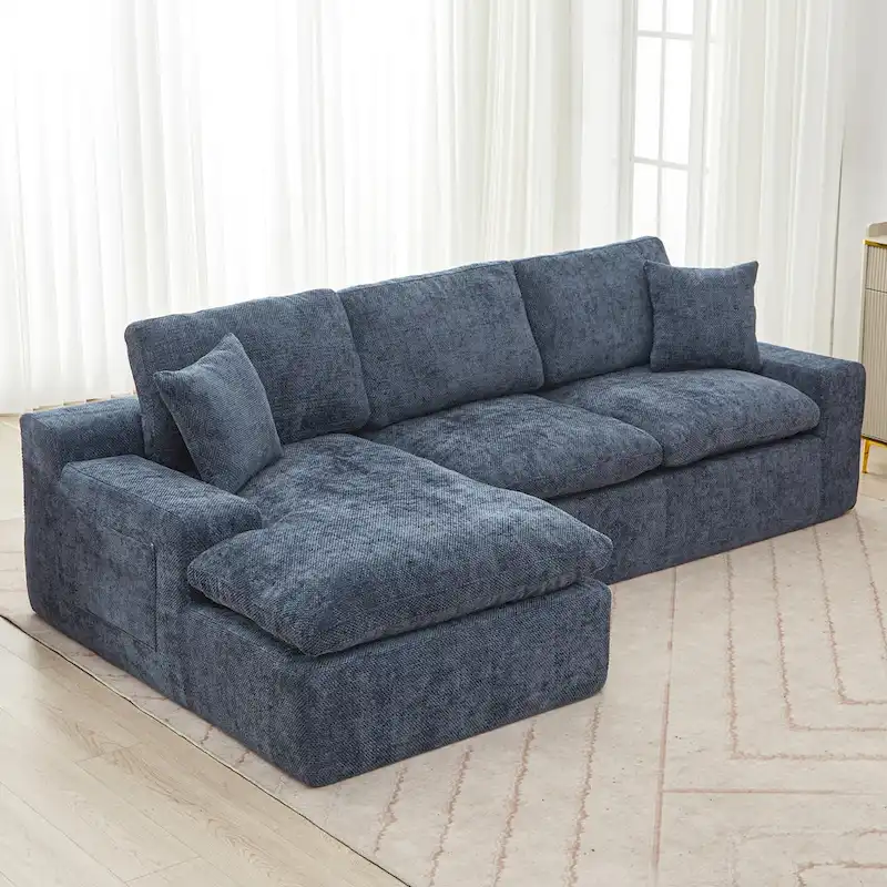 L-Shaped Reversible Sectional Sofa Chenille Fabric Couch Chaise
